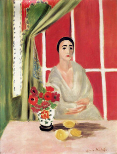 窗边女子静物油画