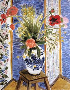 窗边瓶花静物油画