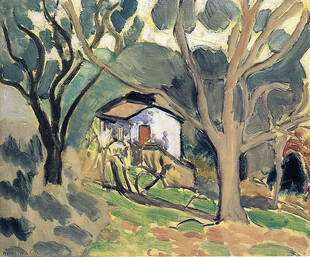 林间小屋风景油画