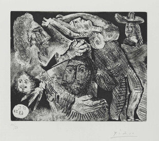 抽象黑白人物版画