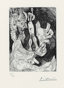 抽象黑白人物版画