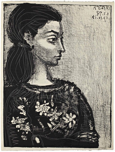 复古女性侧面肖像版画
