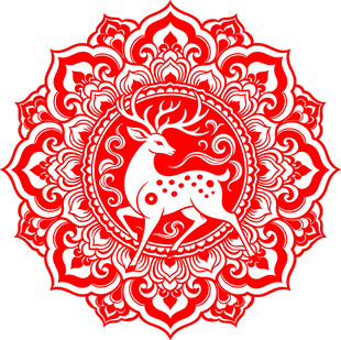 九色鹿传统团花剪纸