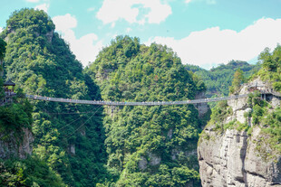 青山峡谷高空索桥风光