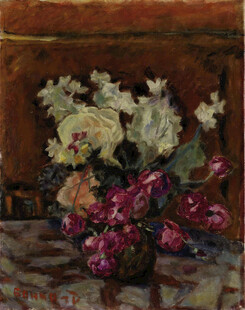 瓶中花卉静物油画