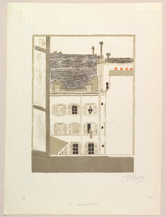 窗边复古建筑风景版画