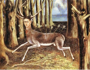 超现实人面鹿森林画作