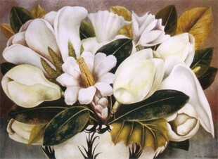 复古白玉兰花卉油画