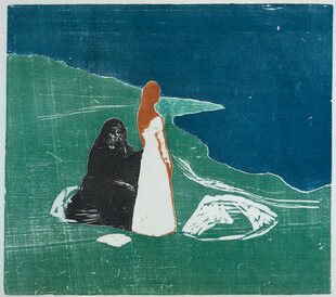 海岸边白衣女子版画