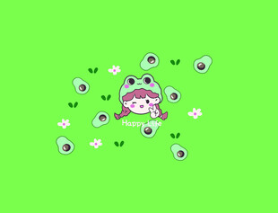 牛油果可爱卡通少女插画