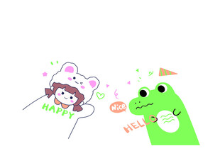 卡通女孩与青蛙插画