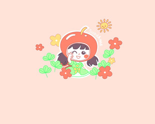 可爱苹果头女孩插画