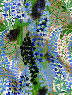 蓝紫色花丛手绘插画