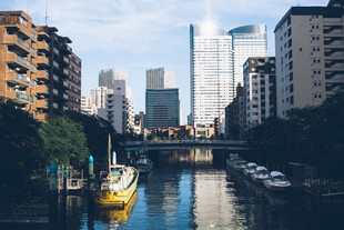 城市河畔滨水建筑风光