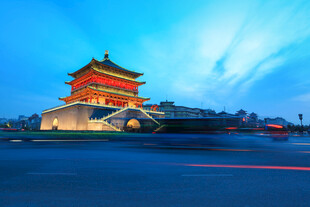 西安钟楼蓝调夜景