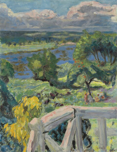 郊野河畔风景油画