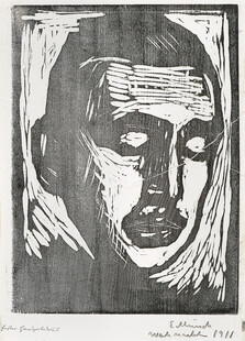 黑白木刻人像版画