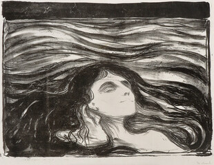 蒙克风格女子肖像版画