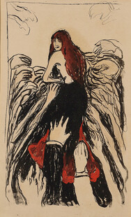 复古版画红发女子艺术画