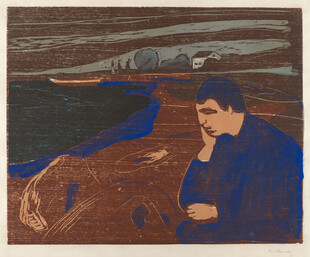 车内沉思男子版画