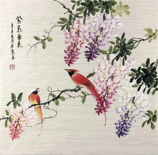 紫藤锦鸡图