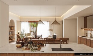 原木风餐厨空间效果图