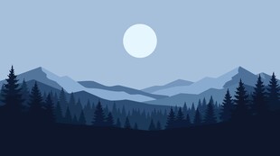 月夜山林插画