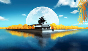 月下古楼湖景风光