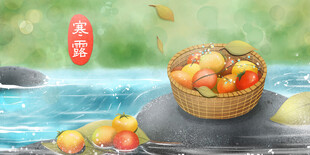 寒露节气鲜果手绘插画