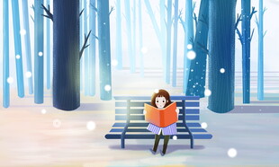 冬日雪林阅读的少女