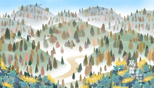 雾绕山林风景插画