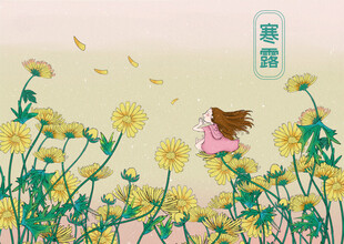 寒露节气花田插画