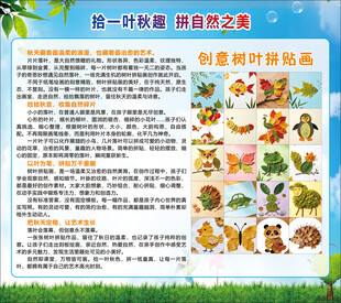 创意树叶拼贴画科普展板