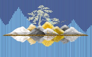 山水迎客松意境插画