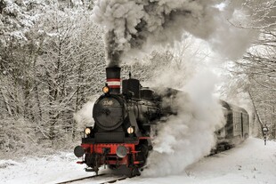 雪地林间蒸汽火车