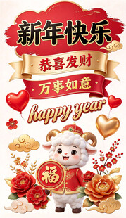 羊年新春拜年祝福图案