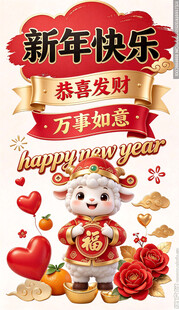 新春小羊拜年祝福图