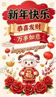 羊年新年喜庆祝福插画