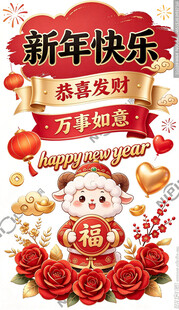 羊年新春拜年祝福插画