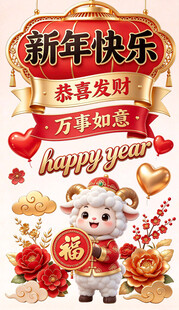 新年快乐萌羊祝福插画