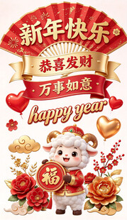 新年快乐萌羊贺岁插画