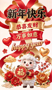 新年小羊送福贺岁插画