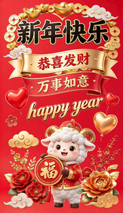 新年小羊送福喜庆海报