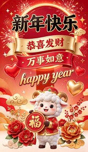 新年卡通羊祝福海报