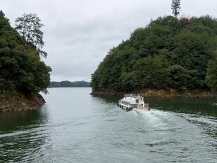 湖湾游船青山风光