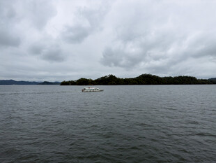 阴天湖面远景风光