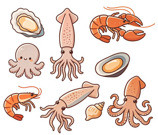 卡通手绘海鲜食材合集