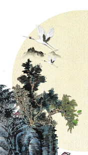 松鹤明月国风写意画