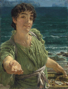 海边古典少女肖像油画