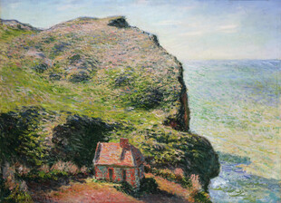 海岸悬崖小屋风景油画